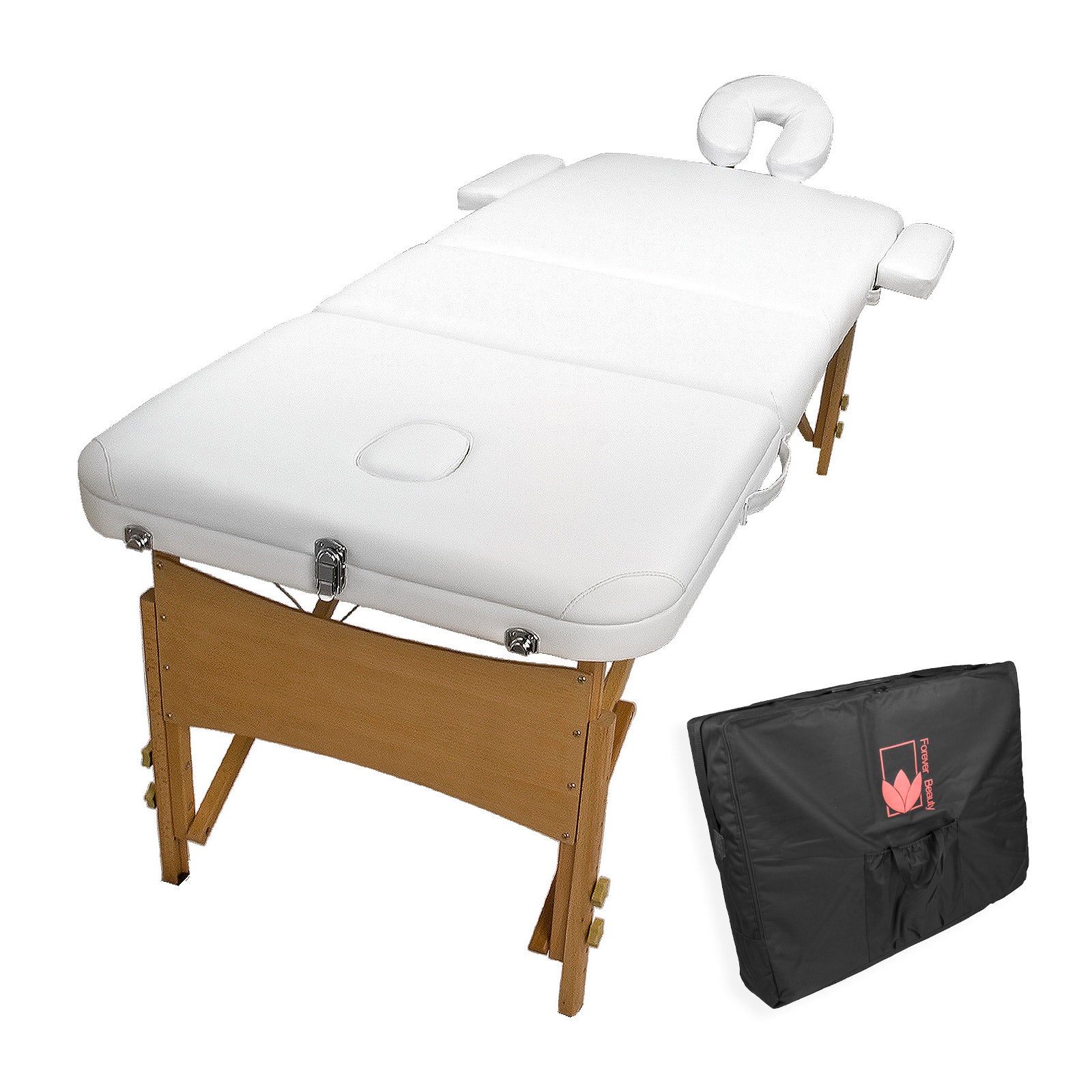 White Portable Beauty Massage Table Bed 3 Fold 70cm Wooden - image1