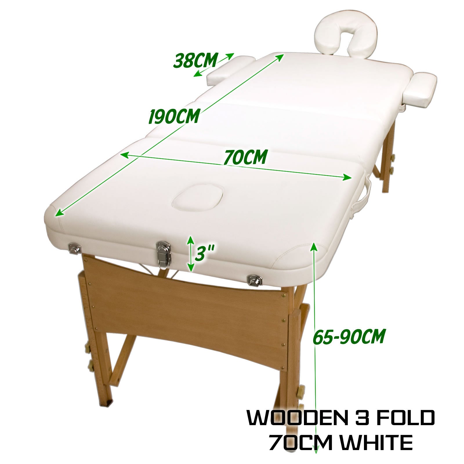 White Portable Beauty Massage Table Bed 3 Fold 70cm Wooden - image12