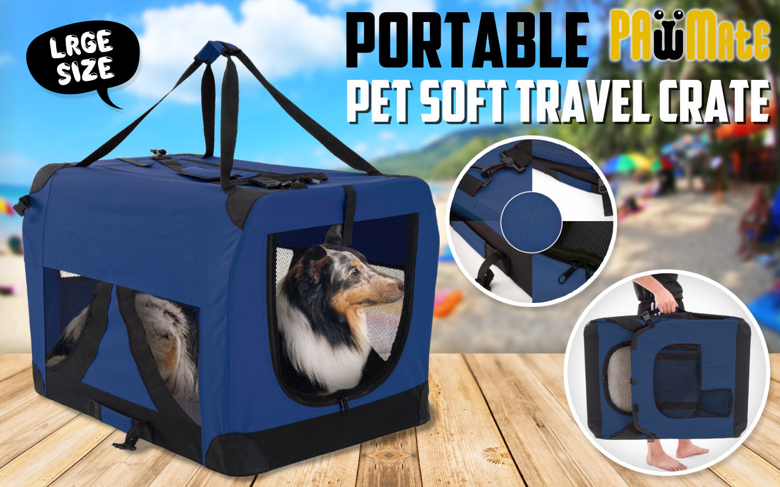 Blue Portable Soft Dog Cage Crate Carrier L - image2