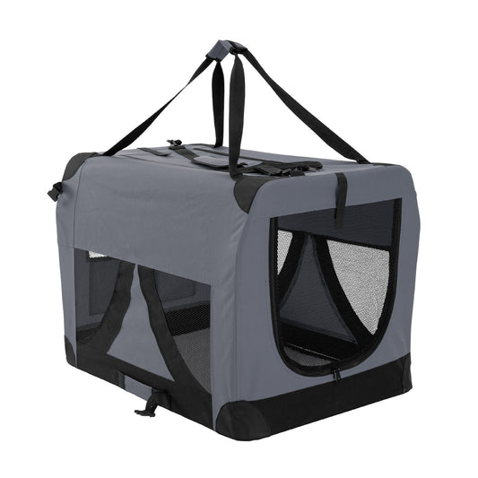 Grey Portable Soft Dog Cage Crate Carrier L - image1