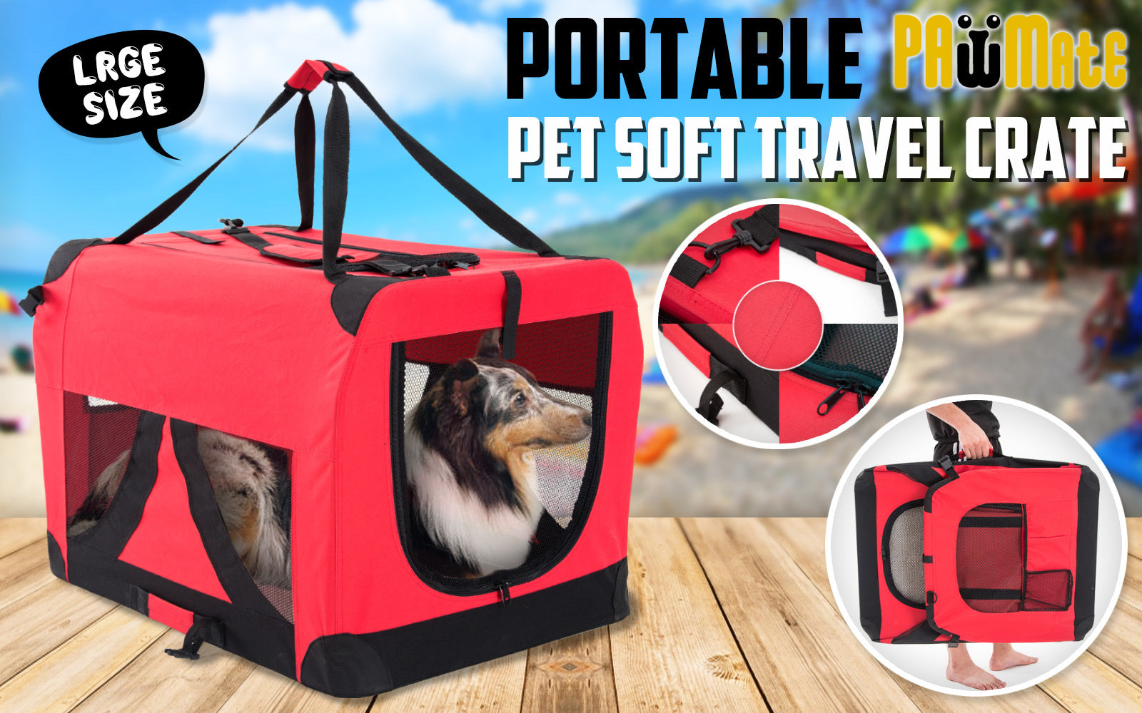 Red Portable Soft Dog Cage Crate Carrier XL - image2
