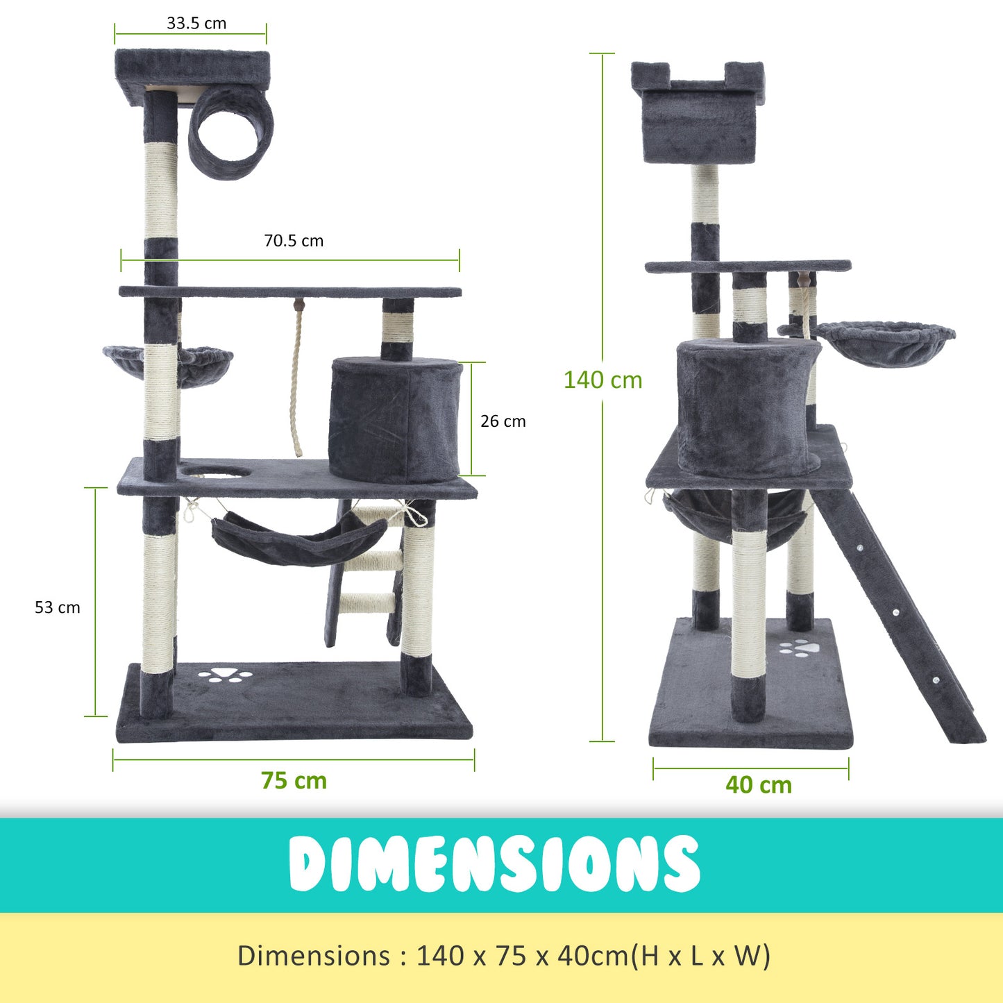 140cm Grey Cat Tree Maple Multi Level Scratcher - image10