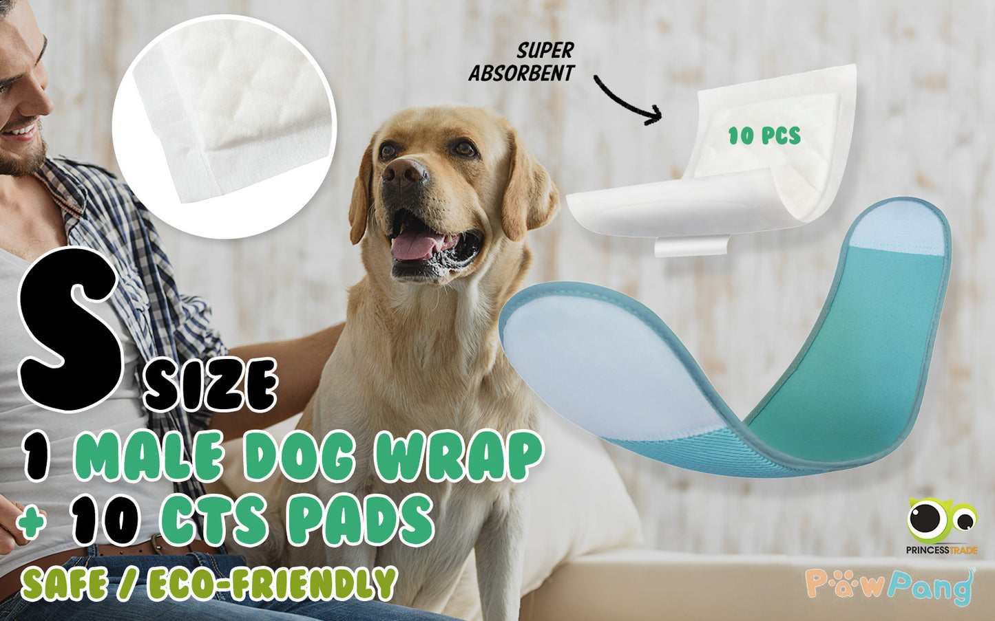 S Dog Wrap Reusable Male + 10 Ct S Diaper Booster Pads Disposable - image2