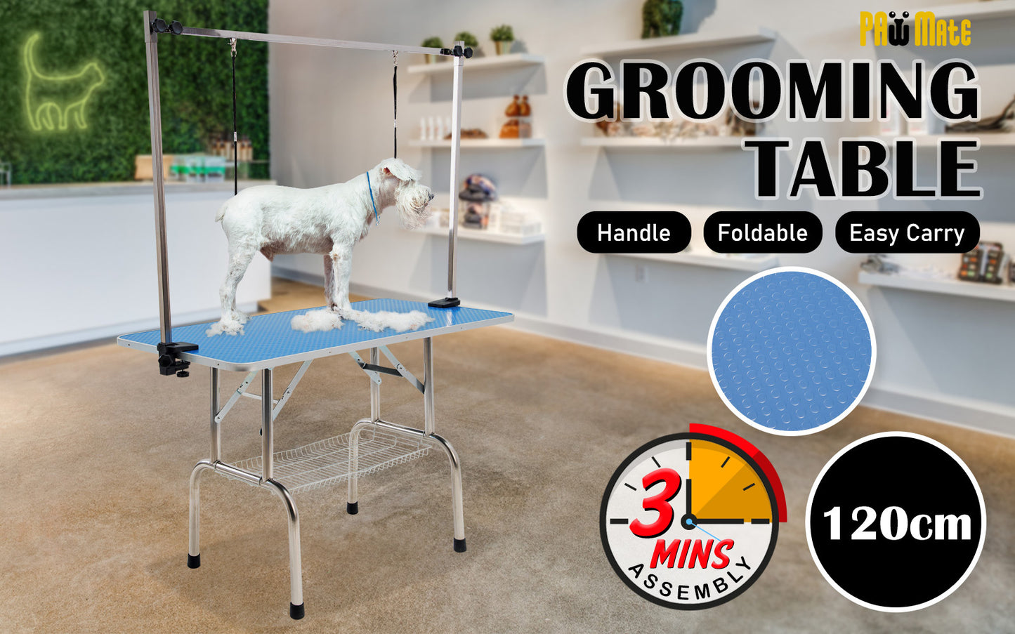 Blue Pet Grooming Salon Table Dual Dog Cat 120cm - image2