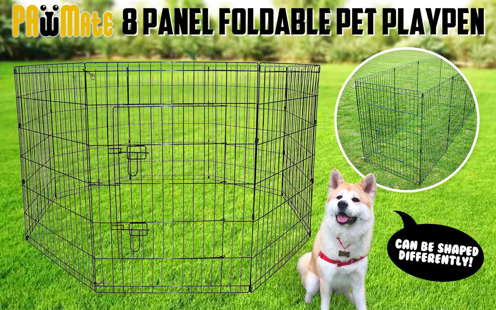 Pet Playpen 8 Panel 24in Foldable Dog Cage + Cover - image2