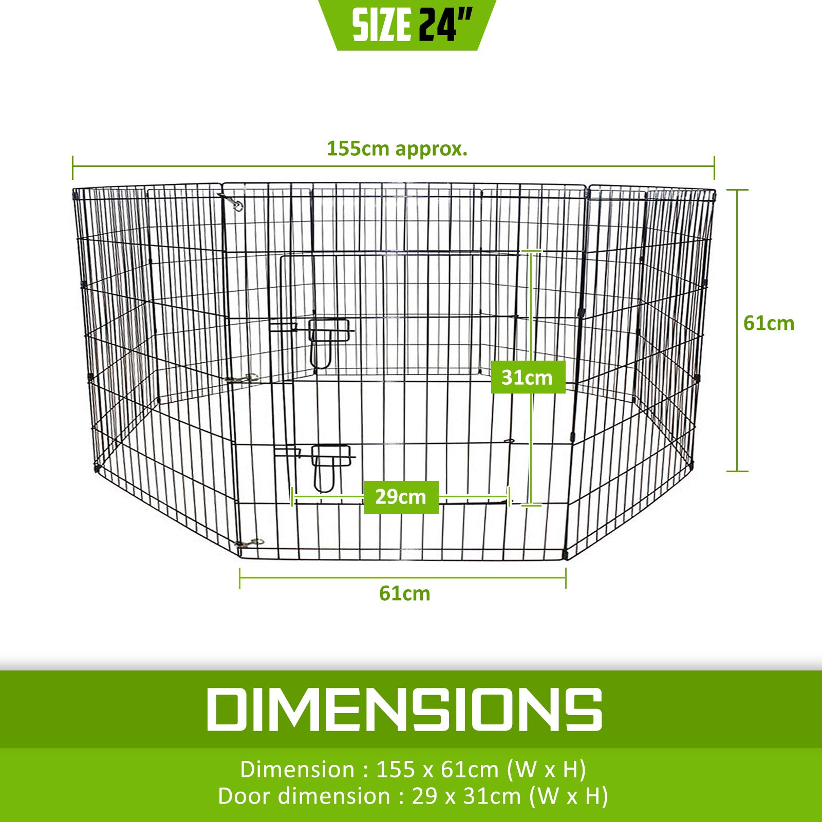 Pet Playpen 8 Panel 24in Foldable Dog Cage + Cover - image12