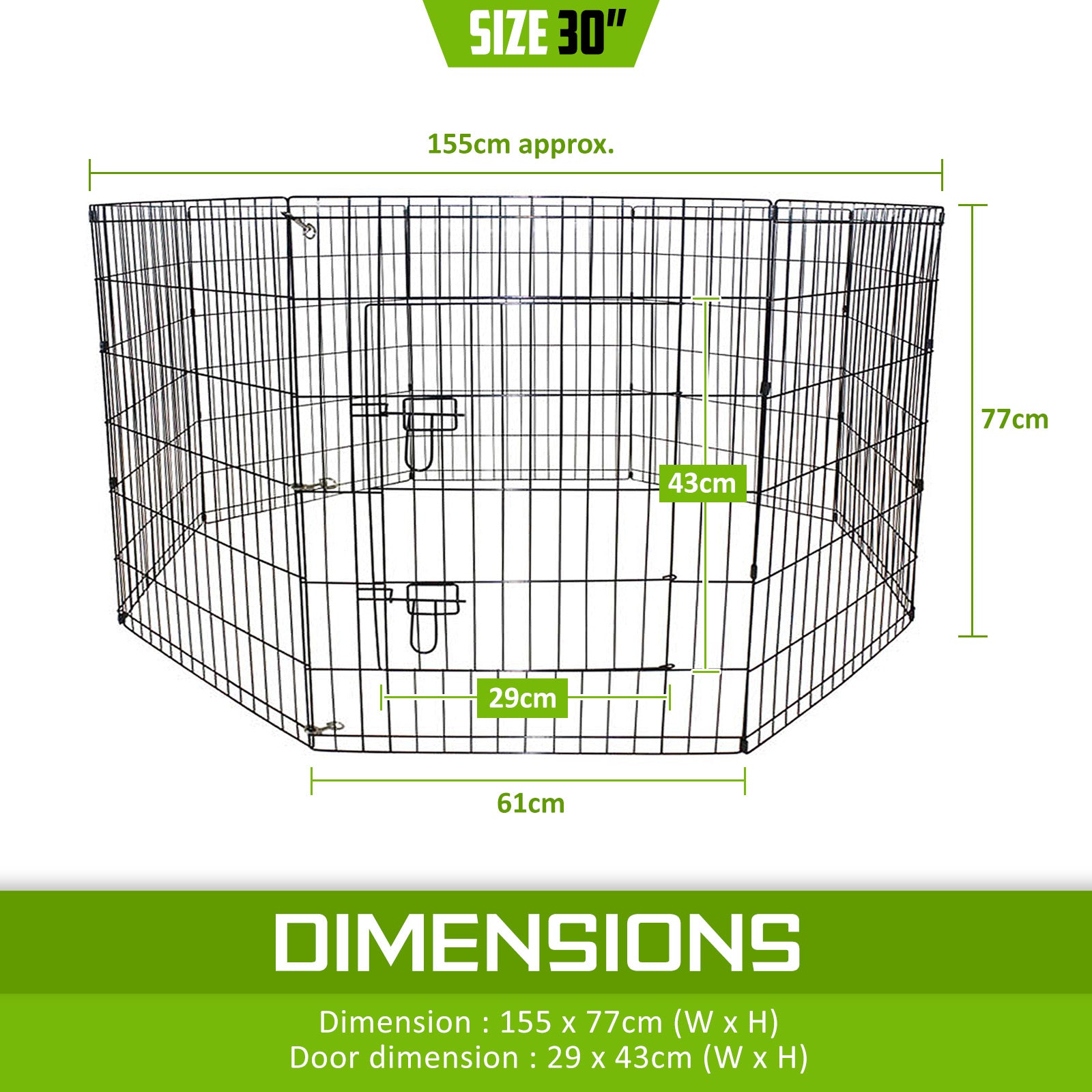 Pet Playpen 8 Panel 30in Foldable Dog Cage + Cover - image12