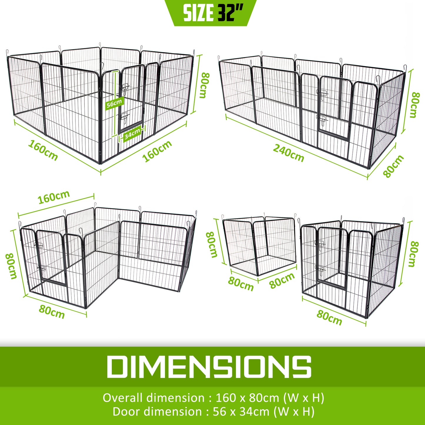 Pet Playpen Heavy Duty 32in 8 Panel Foldable Dog Cage + Cover - image12