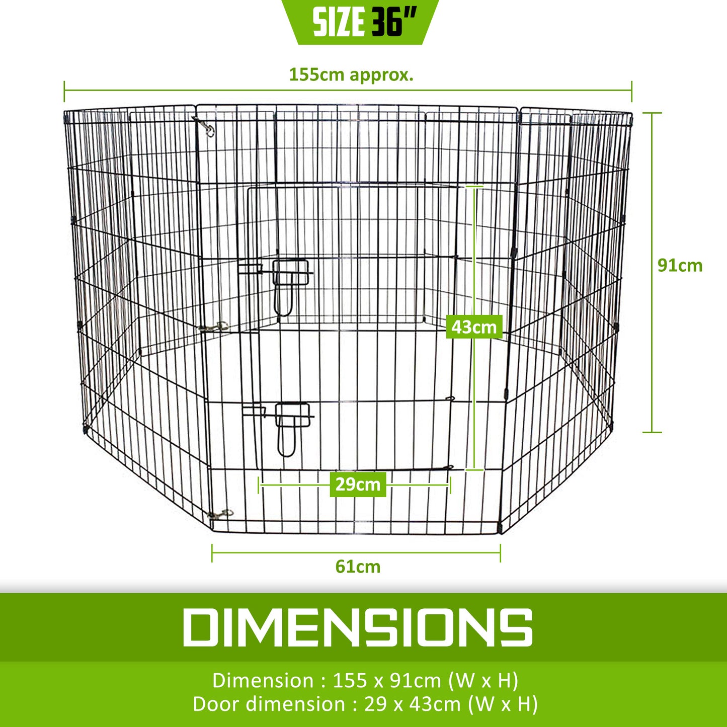 Pet Playpen 8 Panel 36in Foldable Dog Cage + Cover - image12