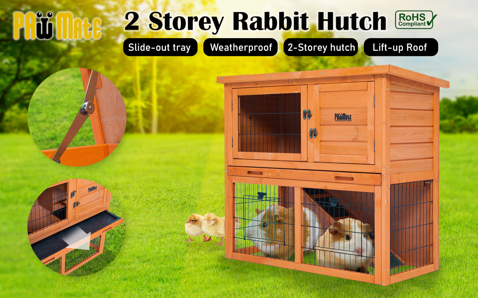 92 x 45 x 82cm Rabbit Hutch Chicken Coop 2 Storey Cage Run - image2