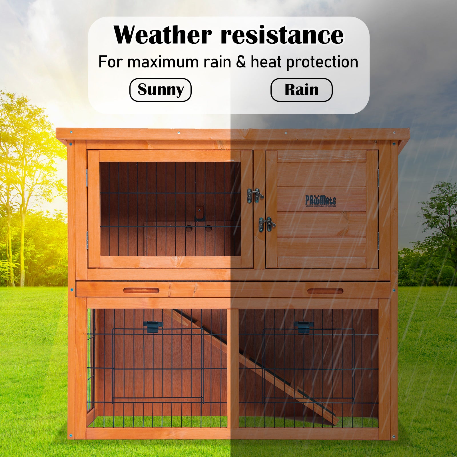 92 x 45 x 82cm Rabbit Hutch Chicken Coop 2 Storey Cage Run - image3