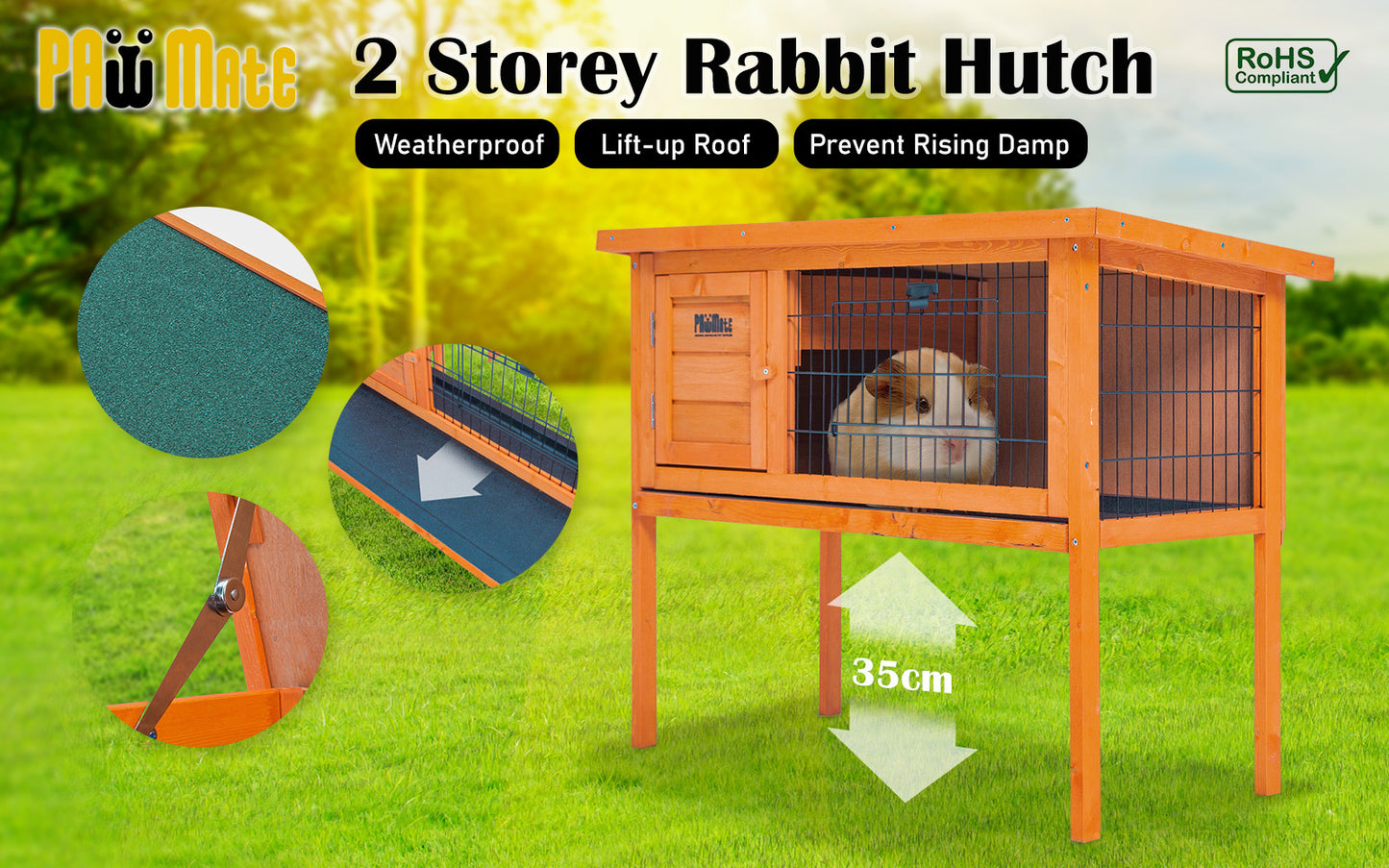 91 x 45 x 70cm Rabbit Hutch Chicken Coop Free Standing Cage Run - image2