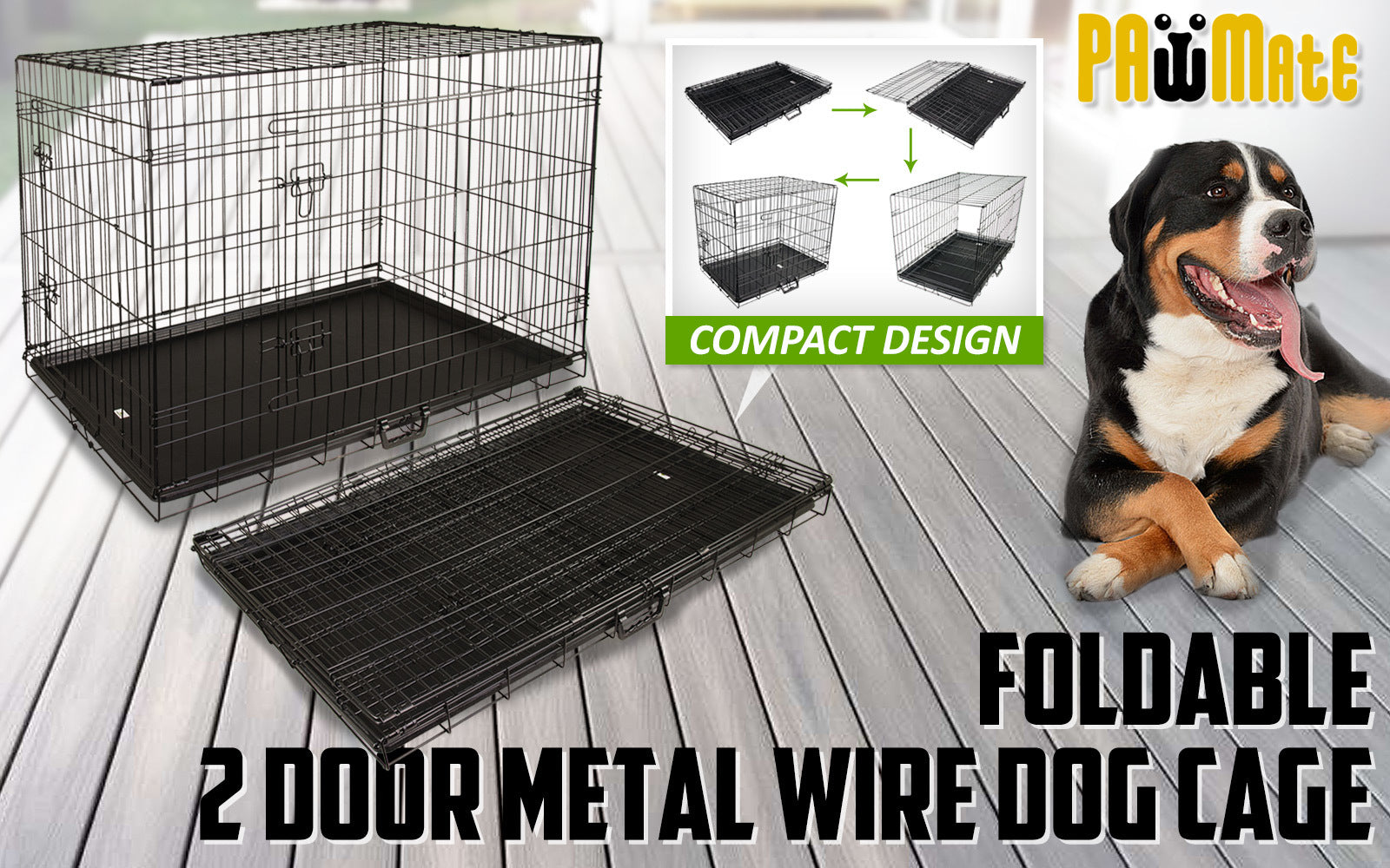 Wire Dog Cage Foldable Crate Kennel 42in with Tray - image2