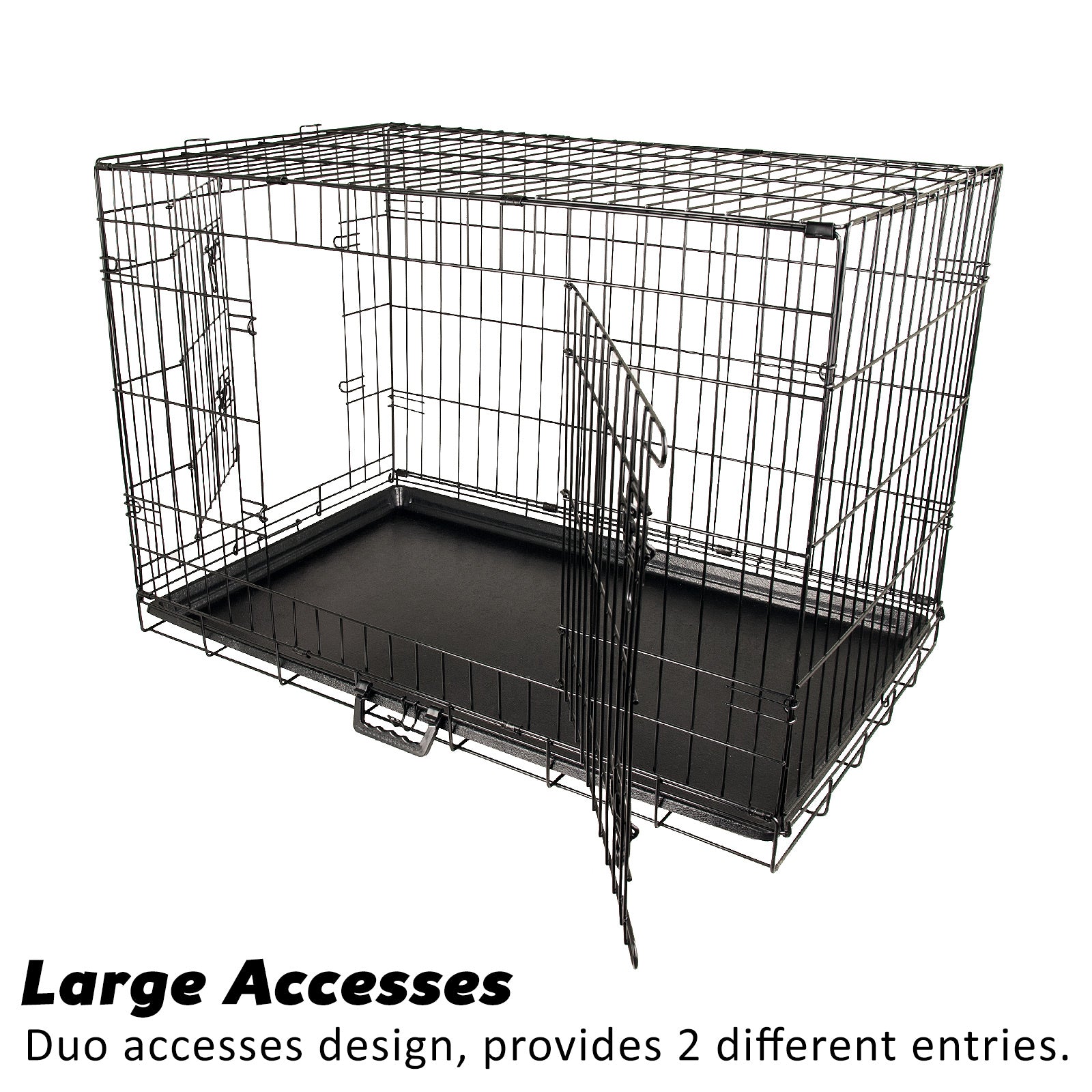 Wire Dog Cage Foldable Crate Kennel 24in with Tray + Cushion Mat Combo - image5