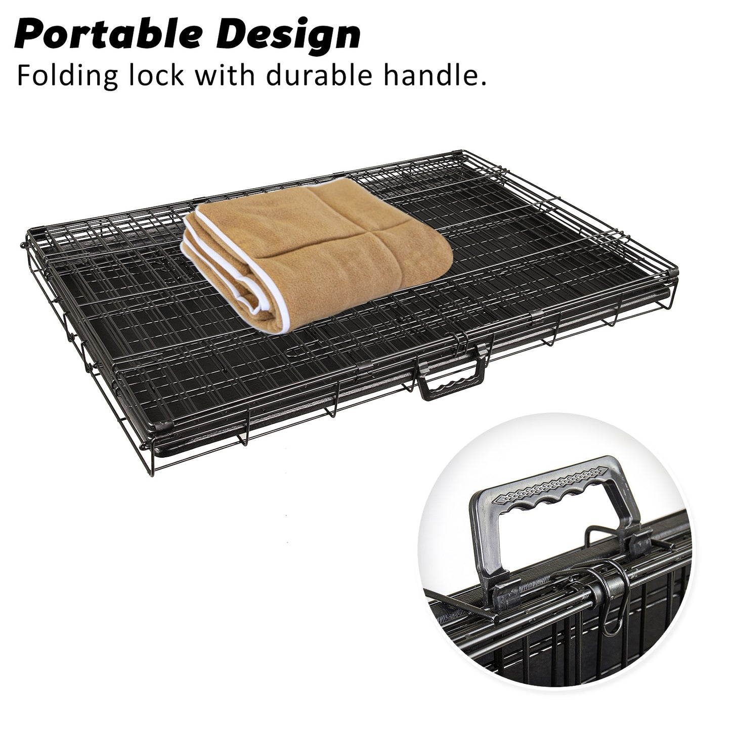 Wire Dog Cage Foldable Crate Kennel 42in with Tray + Cushion Mat Combo - image8