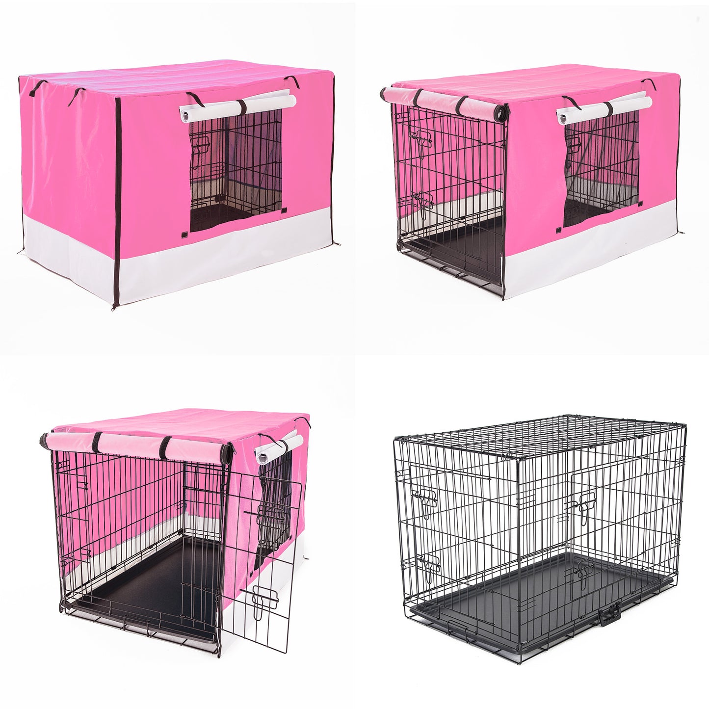 Wire Dog Cage Foldable Crate Kennel 24in with Tray + Pink Cover Combo - image3