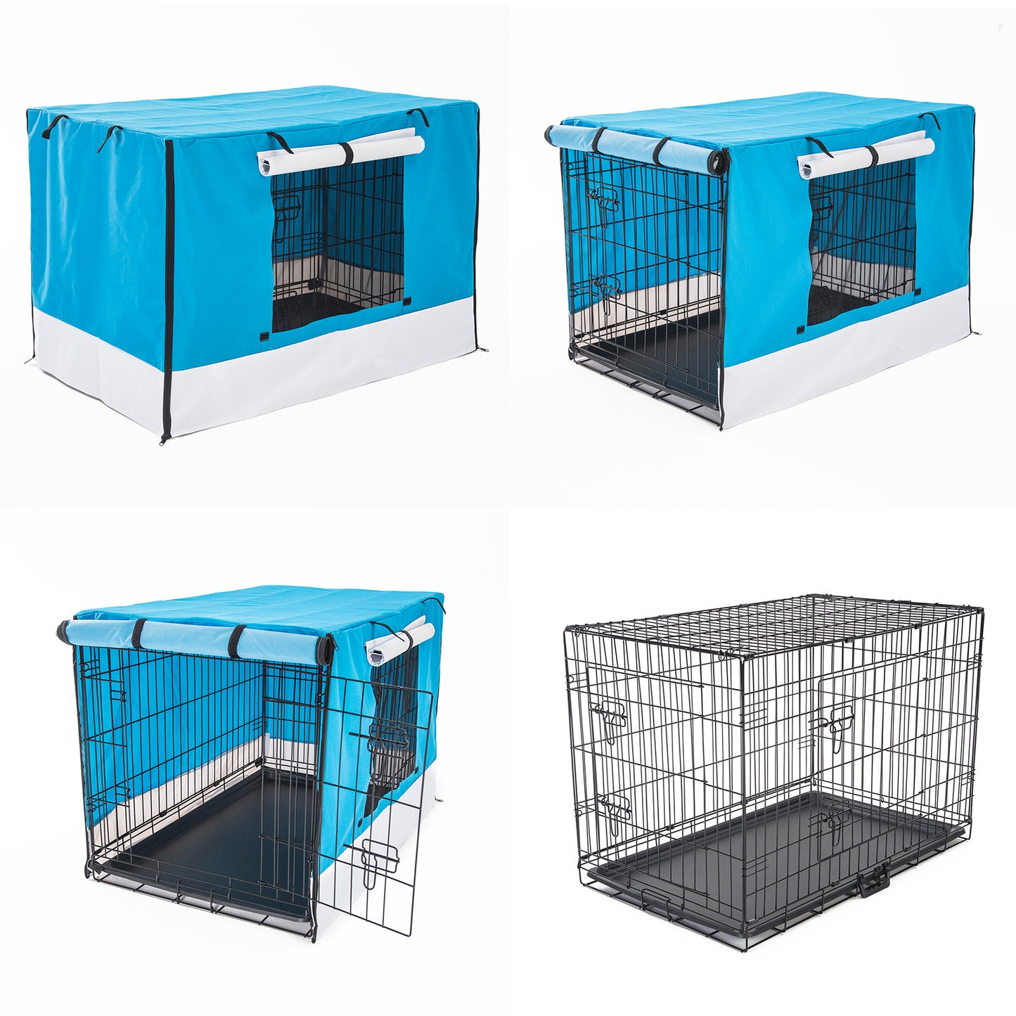 Wire Dog Cage Foldable Crate Kennel 30in with Tray + Blue Cover Combo - image3