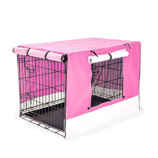 Wire Dog Cage Foldable Crate Kennel 36in with Tray + Pink Cover Combo - image1