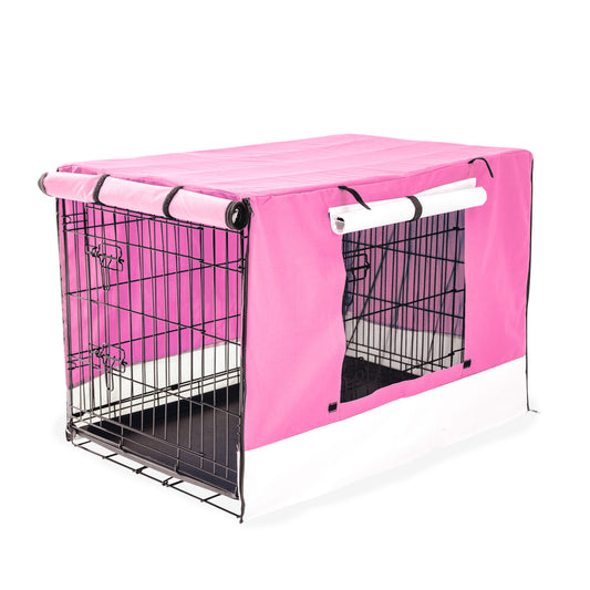Wire Dog Cage Foldable Crate Kennel 42in with Tray + Pink Cover Combo - image1