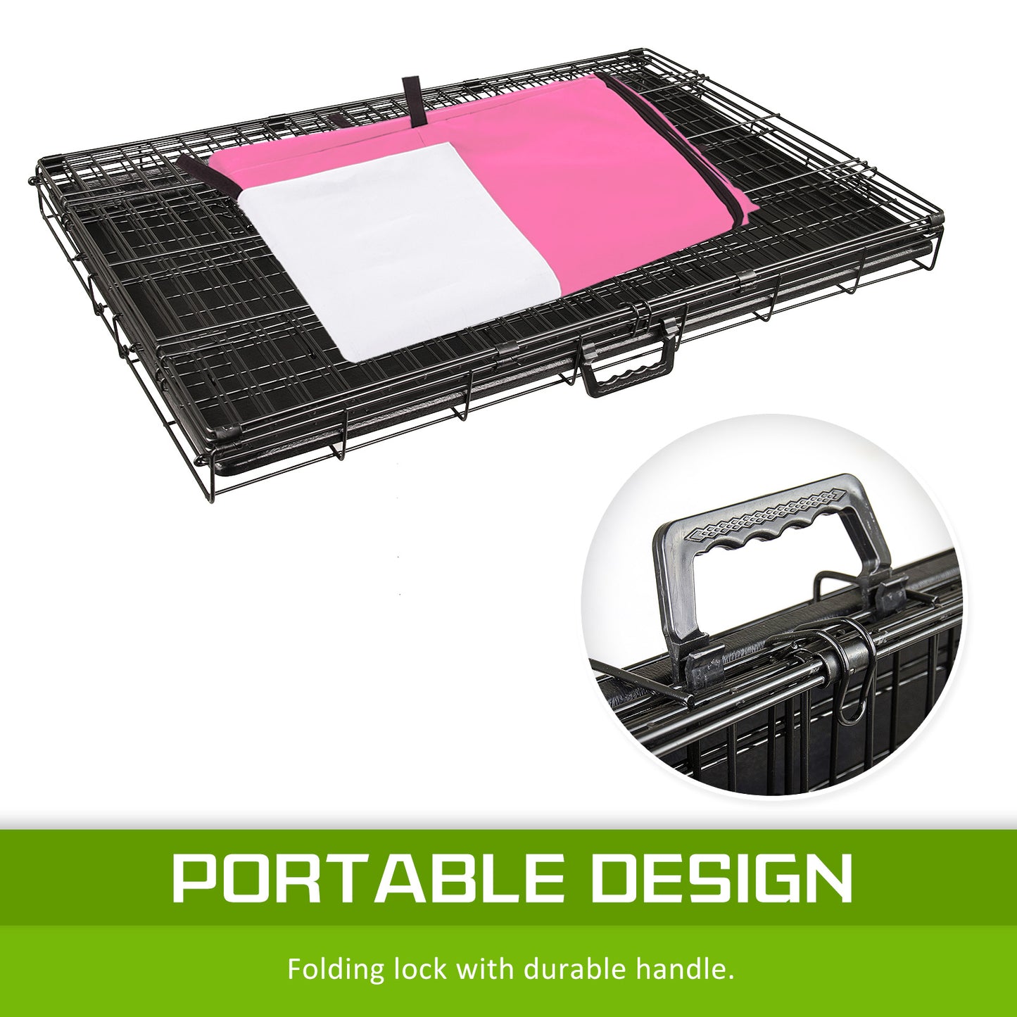 Wire Dog Cage Foldable Crate Kennel 48in with Tray + Pink Cover Combo - image8