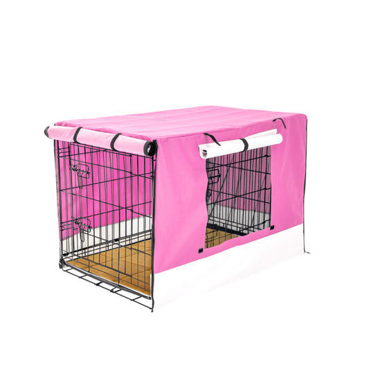 Wire Dog Cage Crate 24in with Tray + Cushion Mat + Pink Cover Combo - image1