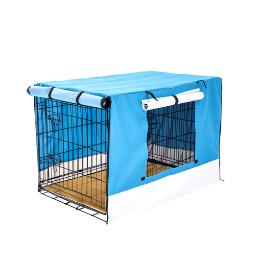 Wire Dog Cage Crate 30in with Tray + Cushion Mat + Blue Cover Combo - image1