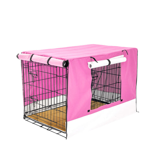 Wire Dog Cage Crate 30in with Tray + Cushion Mat + Pink Cover Combo - image1