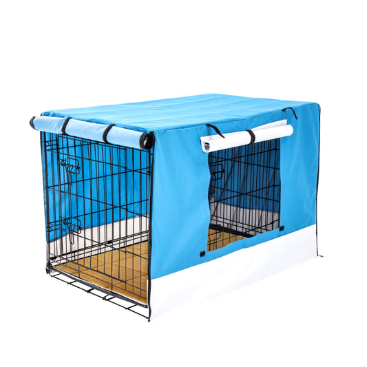 Wire Dog Cage Crate 36in with Tray + Cushion Mat + Blue Cover Combo - image1