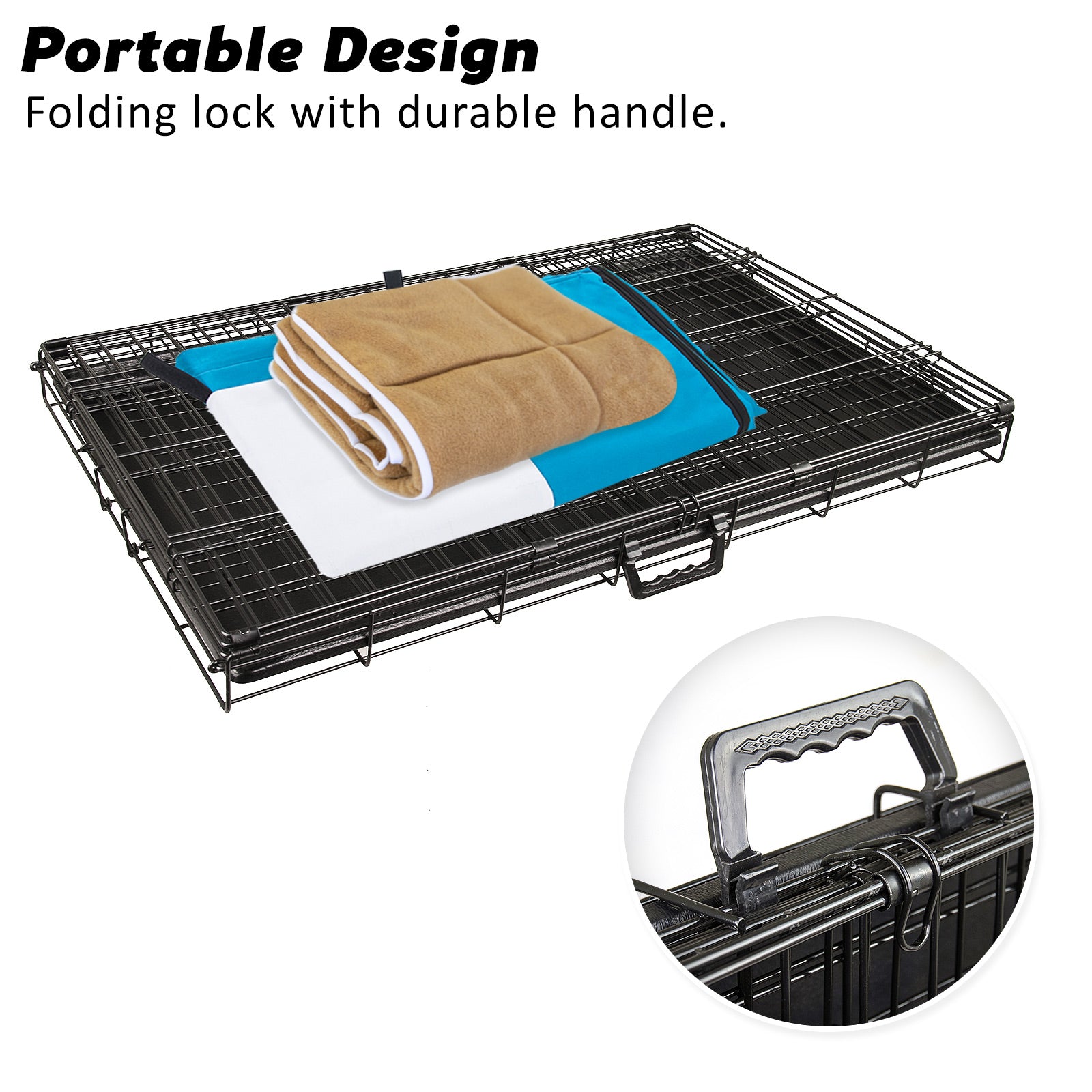Wire Dog Cage Crate 36in with Tray + Cushion Mat + Blue Cover Combo - image7