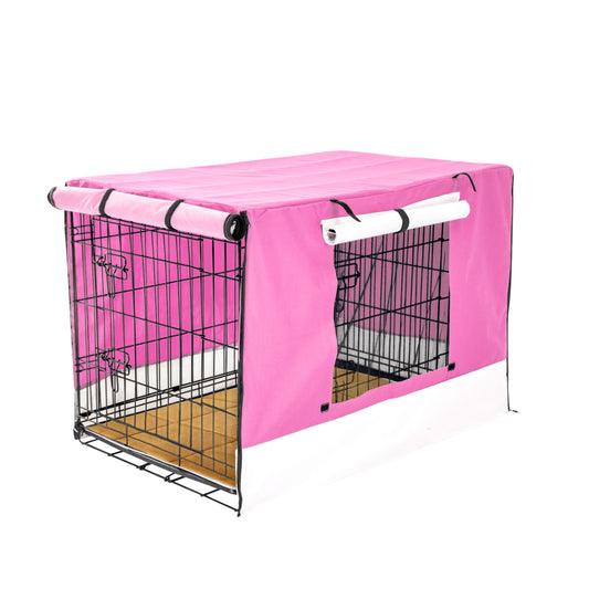 Wire Dog Cage Crate 36in with Tray + Cushion Mat + Pink Cover Combo - image1