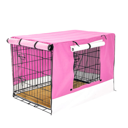 Wire Dog Cage Crate 42in with Tray + Cushion Mat + Pink Cover Combo - image1