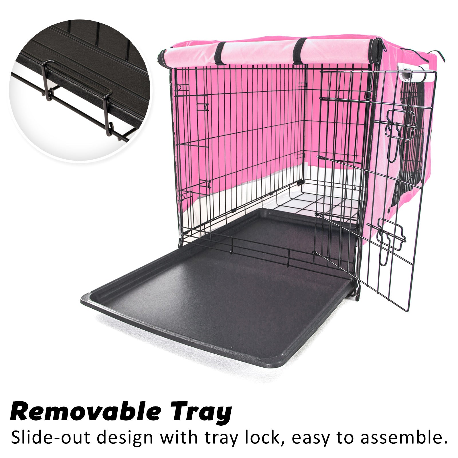 Wire Dog Cage Crate 42in with Tray + Cushion Mat + Pink Cover Combo - image5