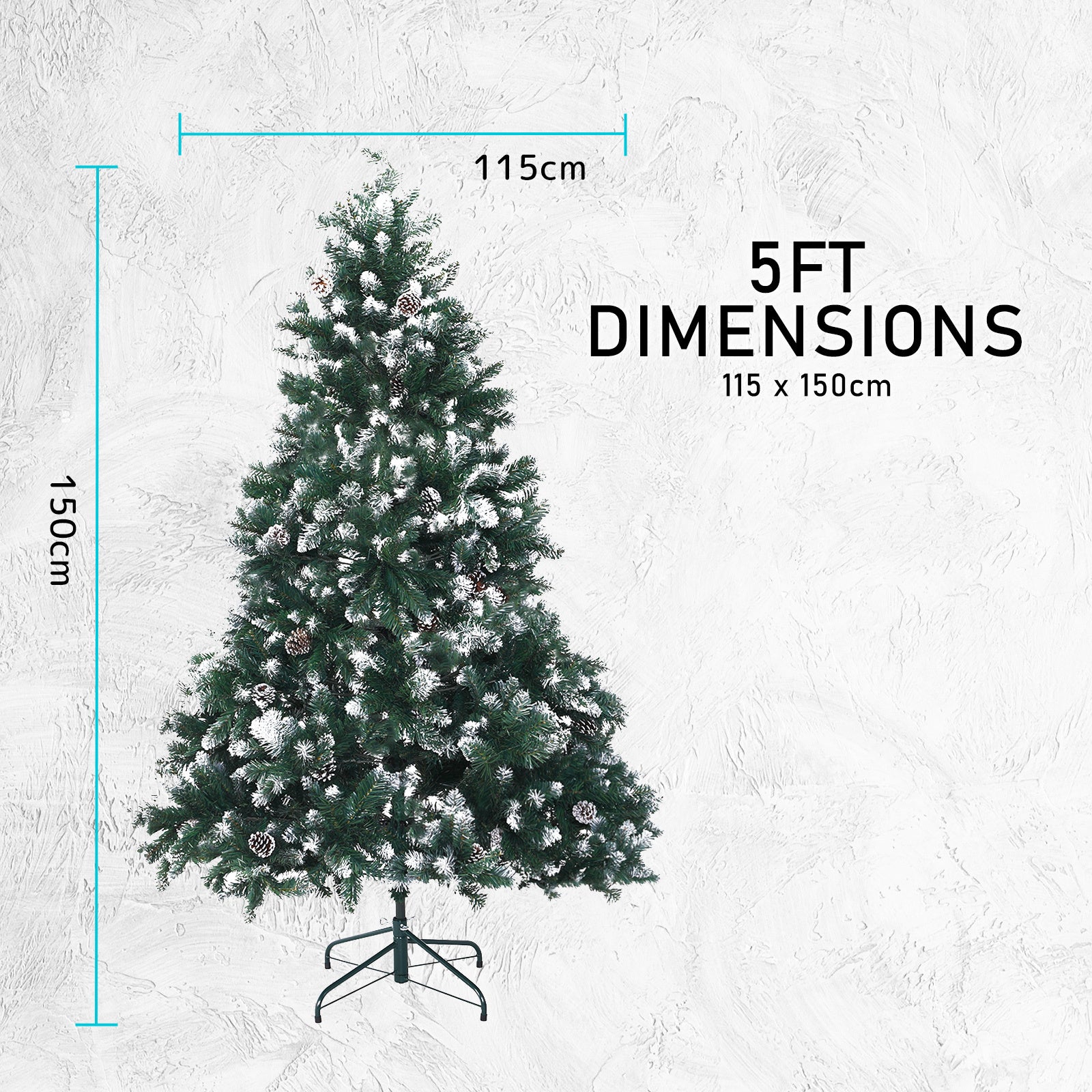 5Ft 150cm 720 tips Green Snowy Christmas Tree Xmas Pine Cones + Bauble Balls - image12