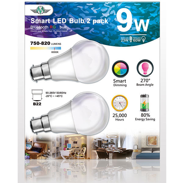 MV SMART BULB 9W B22 TWIN PACK  (apple app only ) - image1