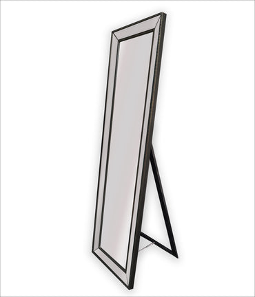 Black Beaded Framed Mirror - Free Standing 50cm x 170cm - image1