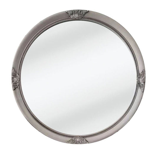 French Provincial Ornate Round Mirror - Antique Silver - image1