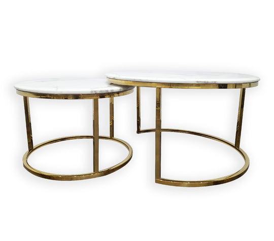 Nesting Style Coffee Table - White on Gold Stainless Steel - 80cm/60cm - image1