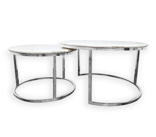 Nesting Style Coffee Table - White on Silver Stainless Steel - 80cm/60cm - image1