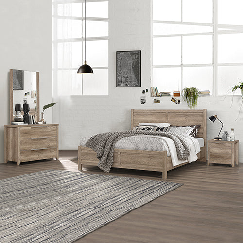 4 Pieces Bedroom Suite Natural Wood Like MDF Structure Double Size Oak Colour Bed, Bedside Table & Dresser - image2