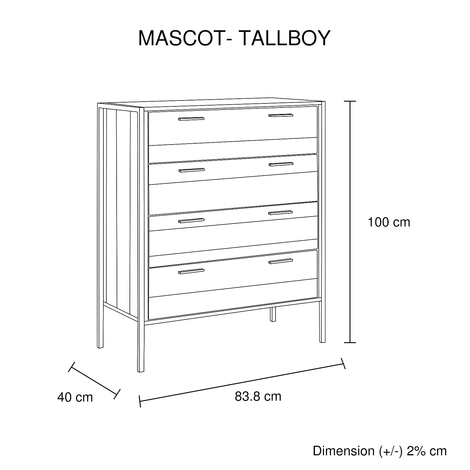 4 Pieces Bedroom Suite with Particle Board Contraction and Metal Legs Queen Size Oak Colour Bed, Bedside Table & Tallboy - image10