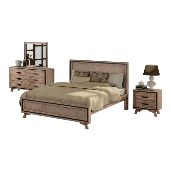 4 Pieces Bedroom Suite King Size Silver Brush in Acacia Wood Construction Bed, Bedside Table & Dresser - image2