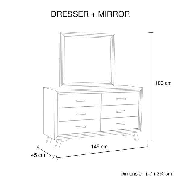 5 Pieces Bedroom Suite King Size Silver Brush in Acacia Wood Construction Bed, Bedside Table, Tallboy & Dresser - image8