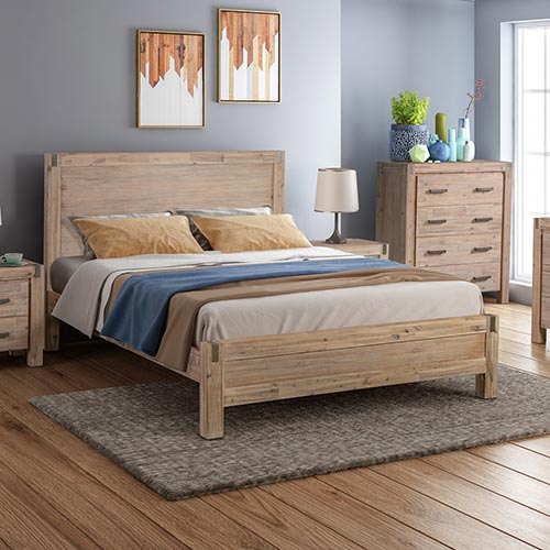 Queen size Bed Frame in Solid Acacia Veneered Medium High Headboard in Oak - image1