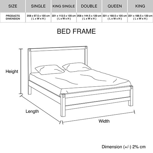 Queen size Bed Frame in Solid Acacia Veneered Medium High Headboard in Oak - image7