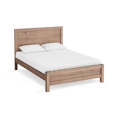 Bed Frame Single Size in Solid Wood Veneered Acacia Bedroom Timber Slat in Oak - image1