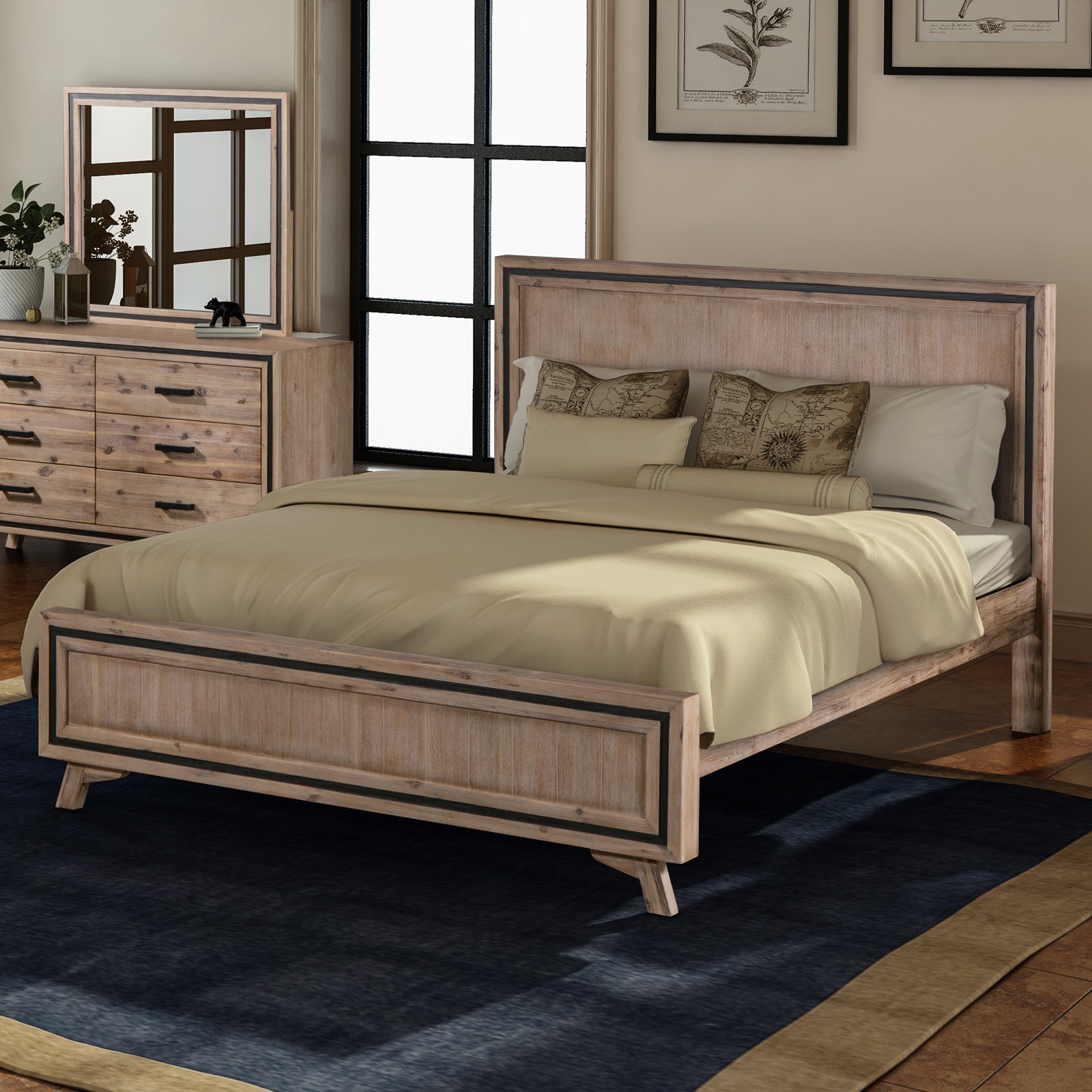 King Size Silver Brush Bed Frame in Acacia Wood Construction - image1