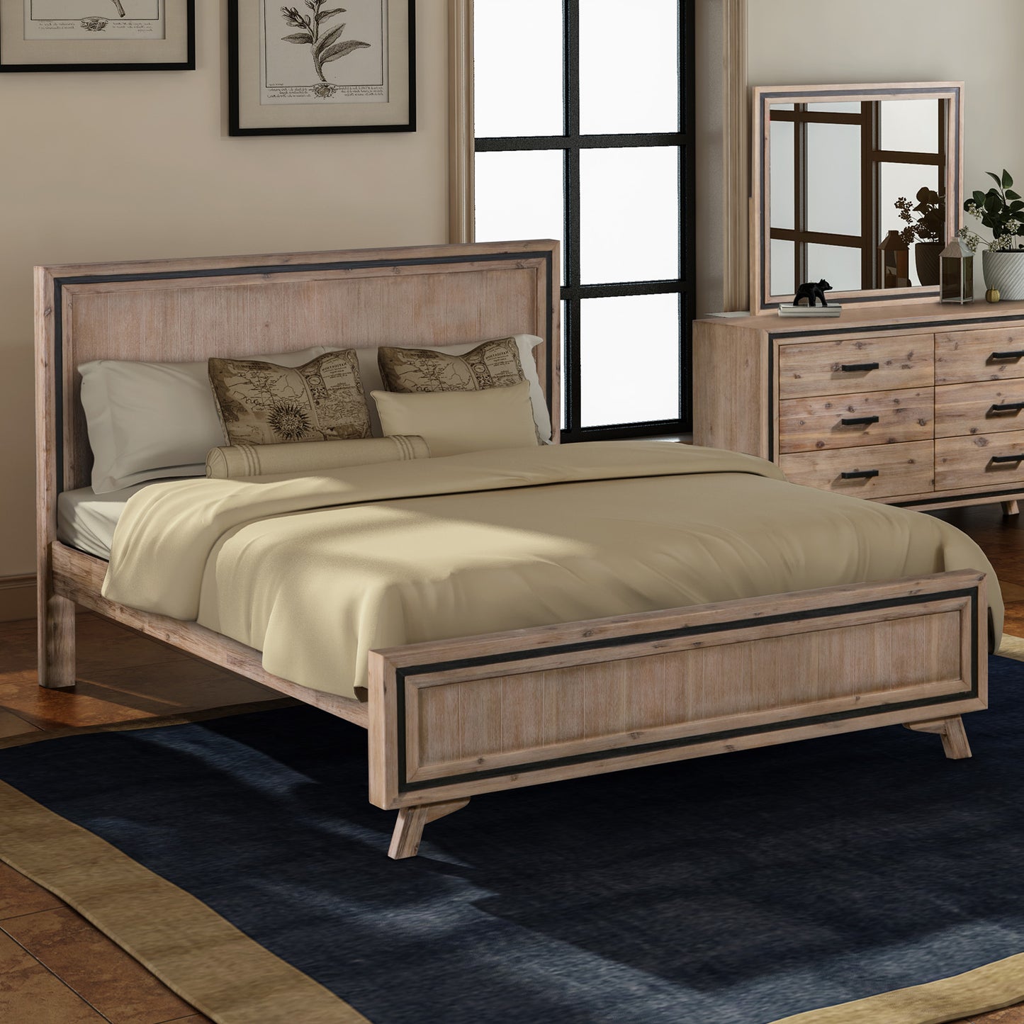 King Size Silver Brush Bed Frame in Acacia Wood Construction - image2