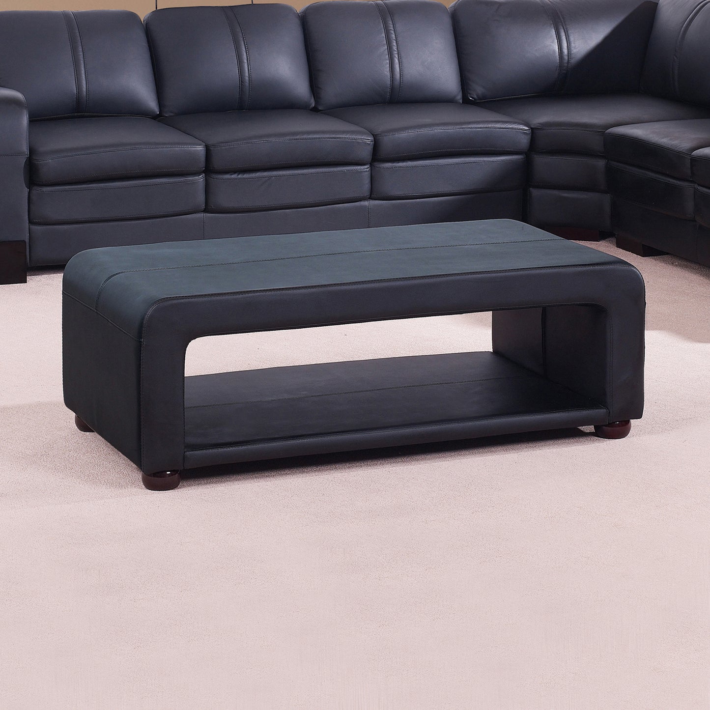 Coffee Table Upholstered PU Leather in Black Colour with open storage - image7