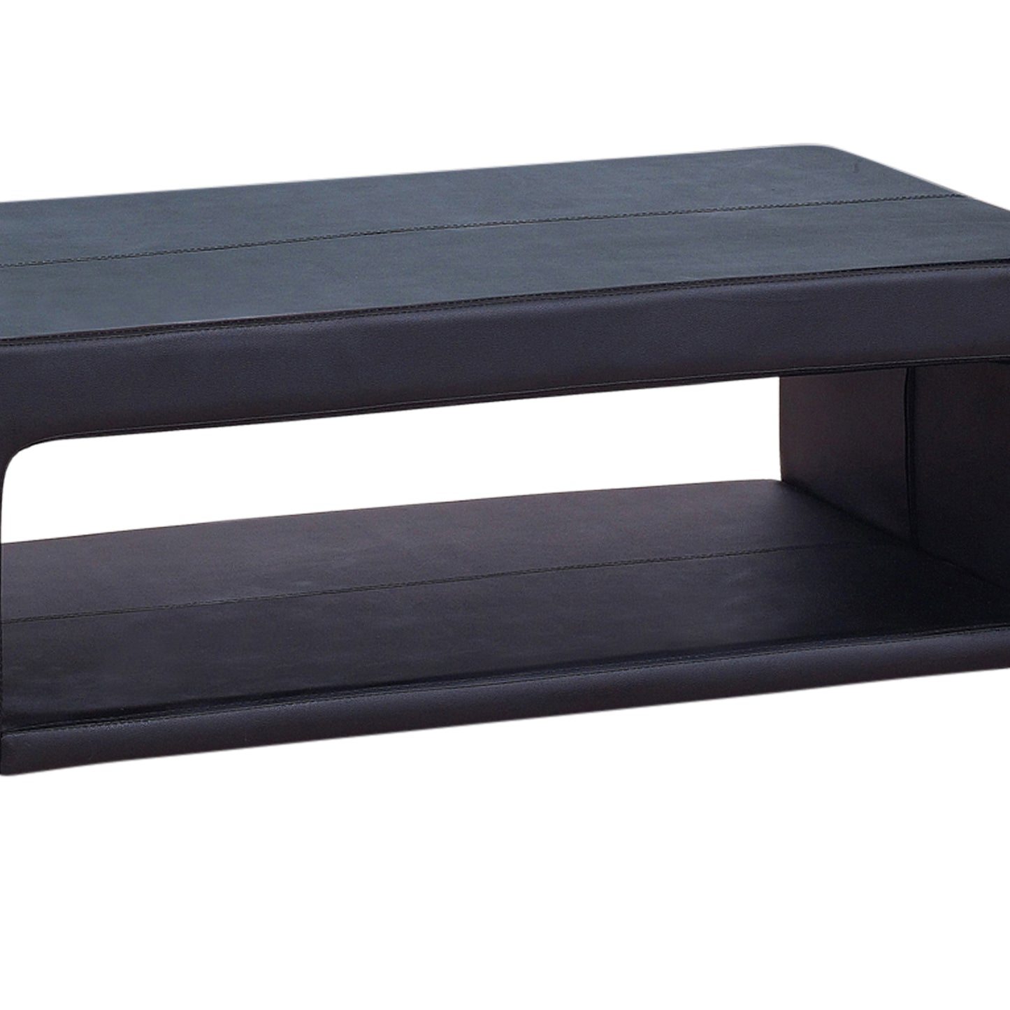 Coffee Table Upholstered PU Leather in Black Colour with open storage - image4