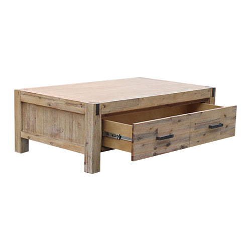 Coffee Table Solid Acacia Wood & Veneer 2 Drawers Storage Oak Colour - image2